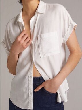 cloth & stone breezy button down short sleeve blouse in white